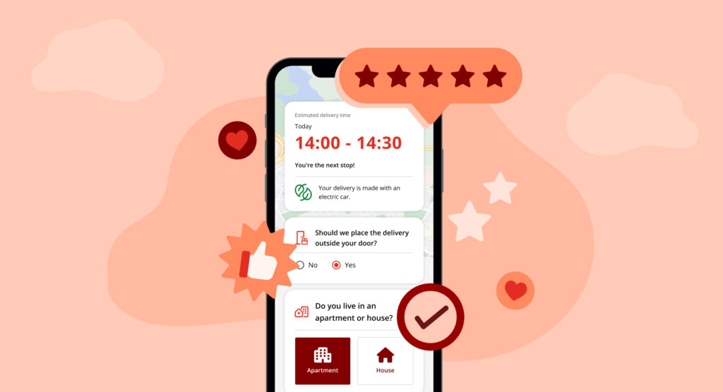 Illustration that shows a positive customer experience from the package delivery app